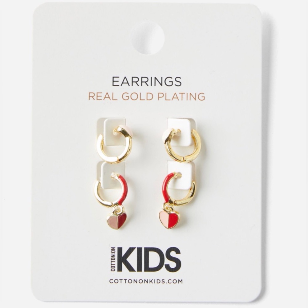 Gold Plated Pink & Red Heart Huggie Earrings♥️